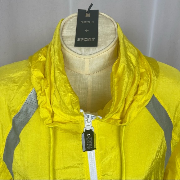 Forever 21 Sport Windbreaker Sz M Yellow Hidden Hood Yellow Jackets - Picture 4 of 10
